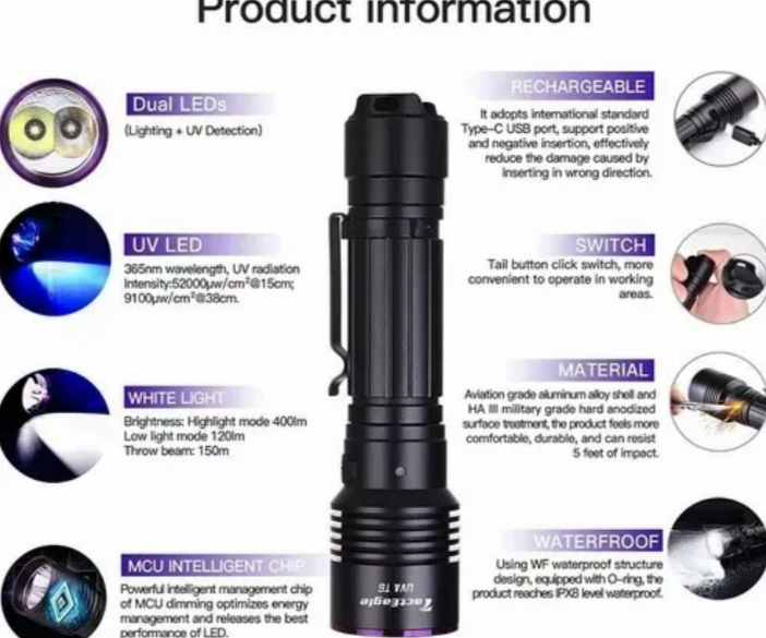Foto 5 pulgar | Exclusiva Linterna 2 En 1 Xtellar Led Uv Recargable De Alta Potencia, Compacta Y Resistente