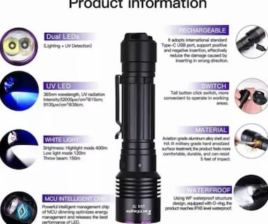 Foto 4 | Exclusiva Linterna 2 En 1 Xtellar Led Uv Recargable De Alta Potencia, Compacta Y Resistente