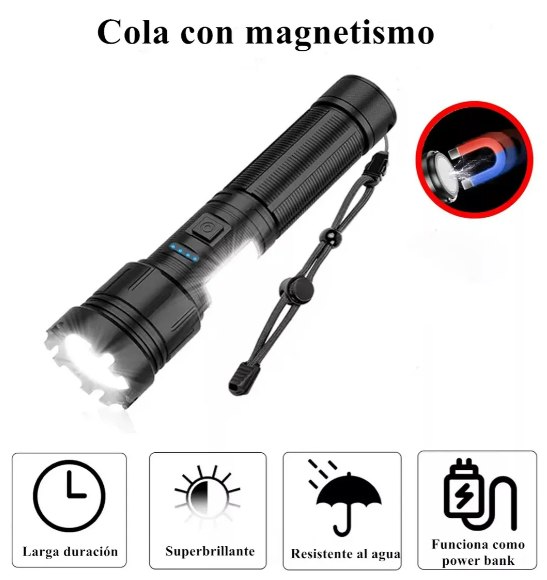 Foto 4 pulgar | Xtellar Led Linterna Táctica Zoomable Recargable De Doble Luz Con Base Magnética