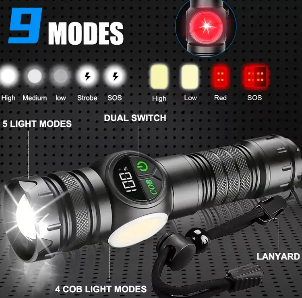 Foto 2 | Xtellar Linterna Led Táctica Ultra Potente Con 120000 Lúmenes Y 9 Modos De Iluminación – Ideal Para Aventuras Al