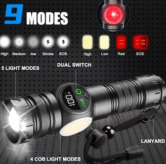 Foto 2 | Xtellar Linterna Led Táctica Ultra Potente Con 120000 Lúmenes Y 9 Modos De Iluminación – Ideal Para Aventuras Al