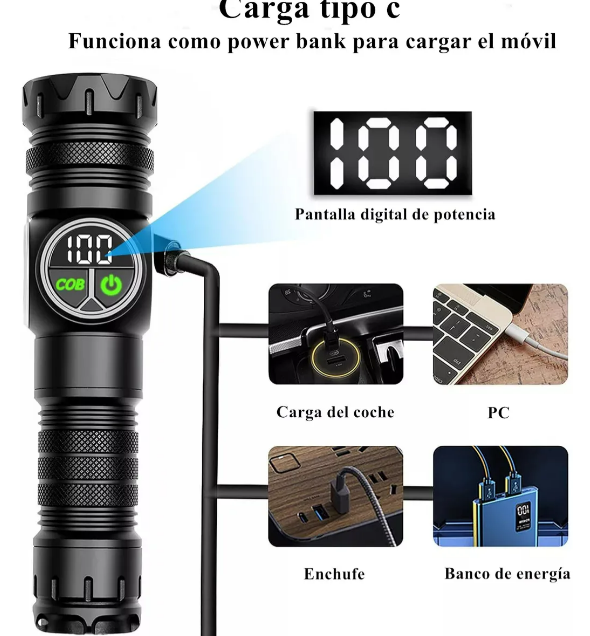 Foto 5 pulgar | Xtellar Linterna Led Táctica Ultra Potente Con 120000 Lúmenes Y 9 Modos De Iluminación – Ideal Para Aventuras Al