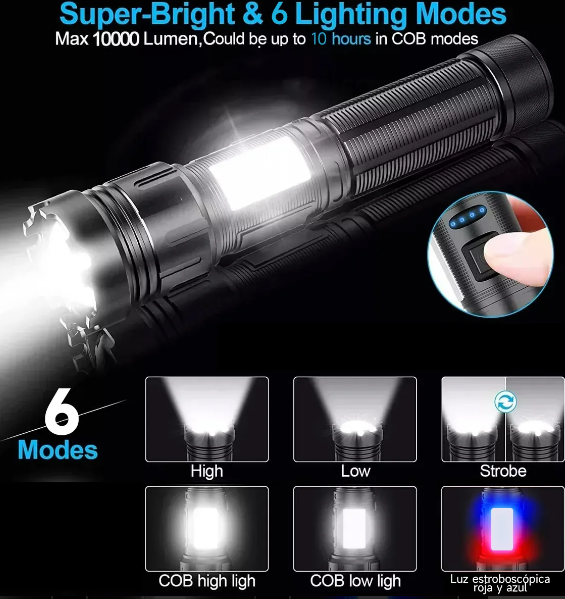 Foto 3 pulgar | Xtellar Linterna Táctica Led Recargable, Ultra Brillante De Doble Luz, Multi-funcional Usb, 2 Piezas