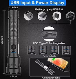 Foto 4 | Xtellar Linterna Táctica Led Recargable, Ultra Brillante De Doble Luz, Multi-funcional Usb, 2 Piezas