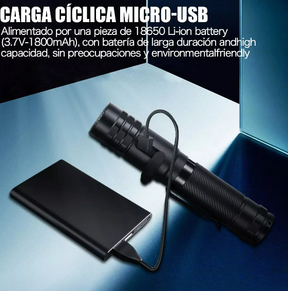 Foto 3 pulgar | Linterna Led Táctica Recargable USB