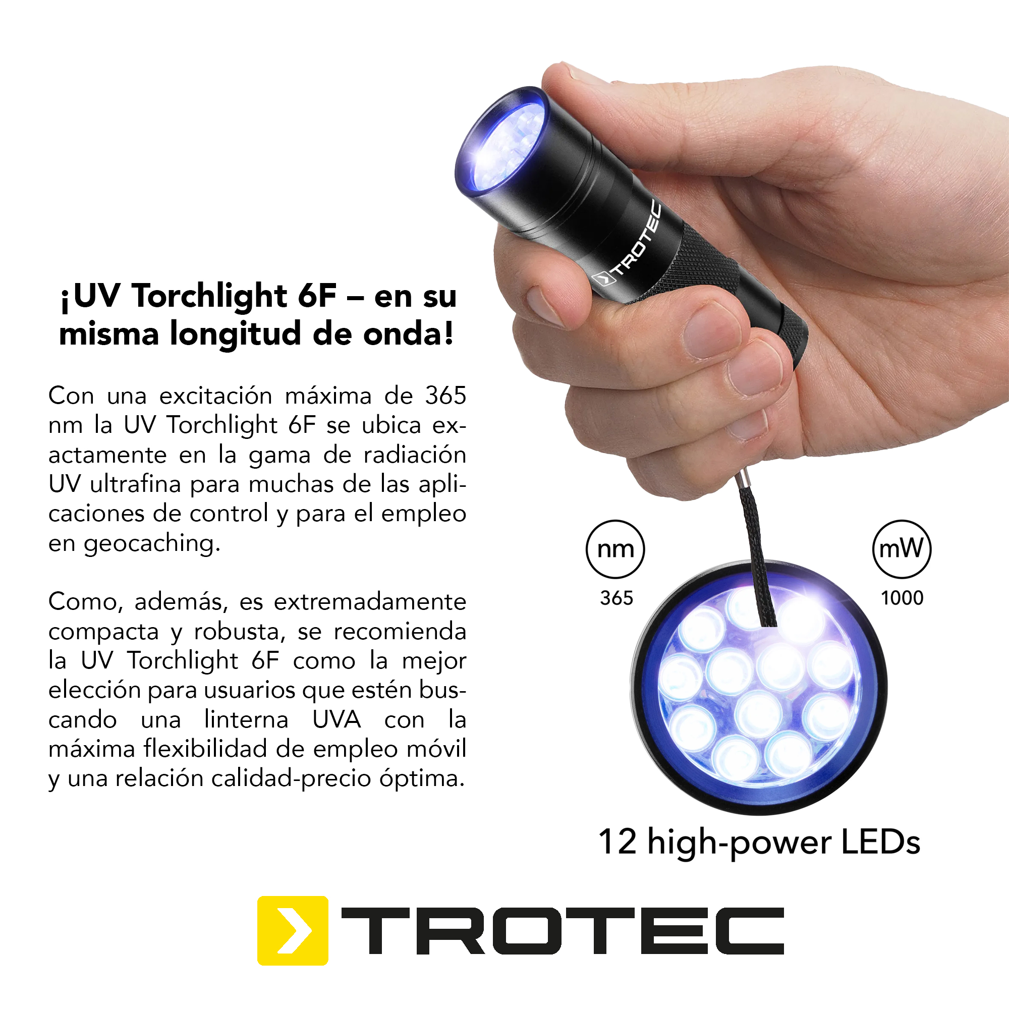 Foto 3 pulgar | Lámpara Uv-torchlight 6f, 12 Leds De Alta Potencia, 365 Nm, 1000 Mw, Batería Aaa, Linterna De Mano Ultraviolet