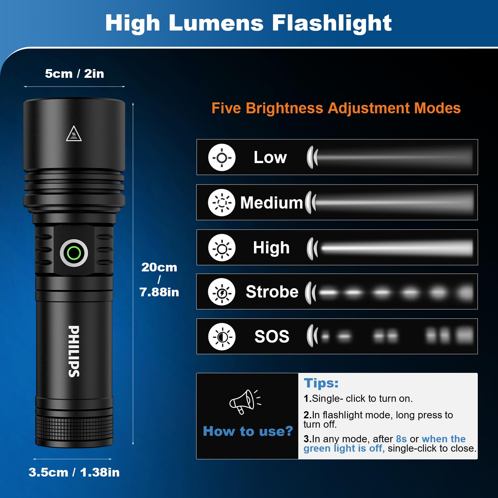 Foto 4 | Linterna Táctica Recargable Philips De 1000000 Lúmenes - Venta Internacional.