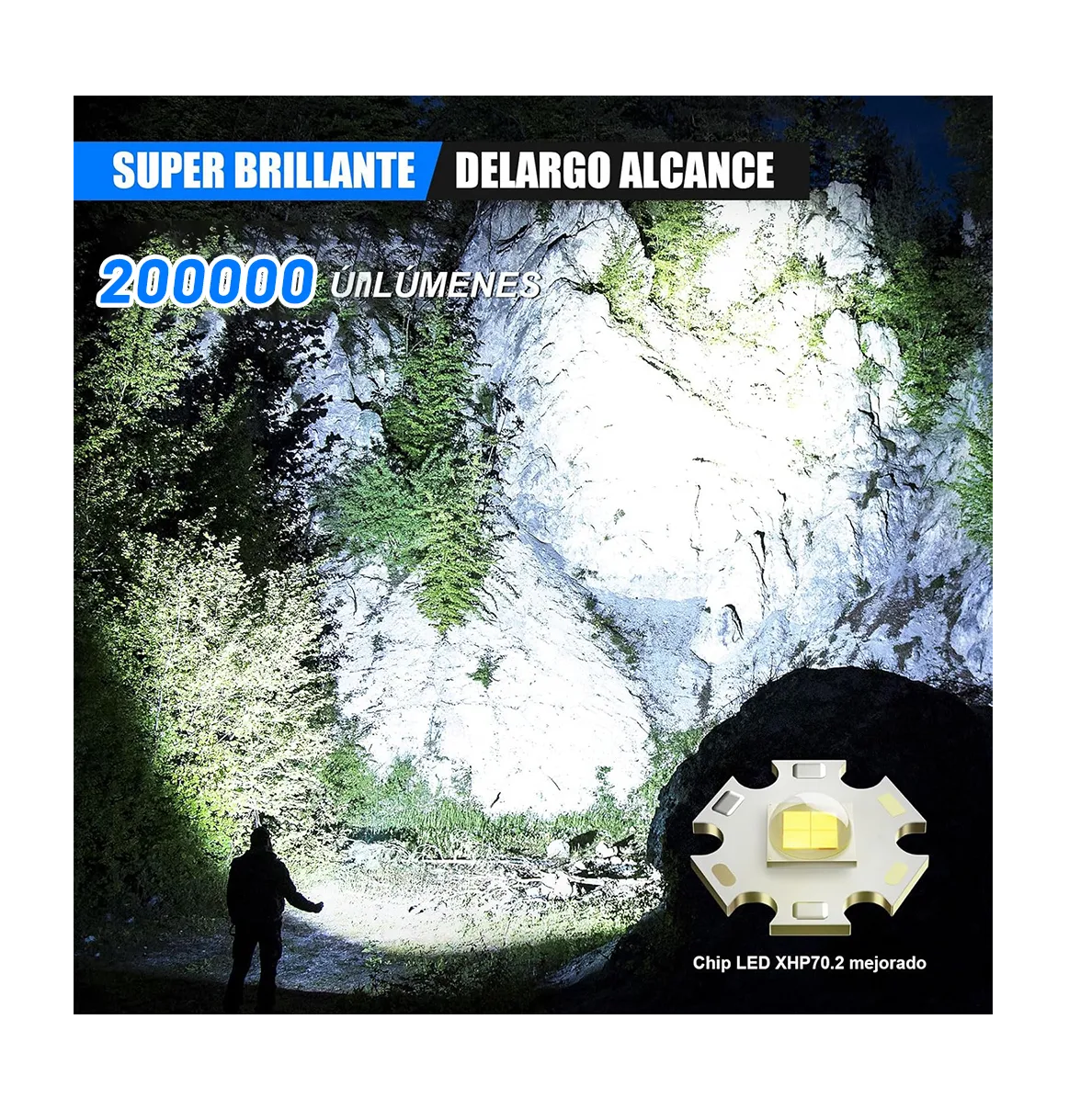Foto 2 | Lampara Tactica 200000lm Rechargeable Led Linterna Potentes Linterna Negro Luz Blanco
