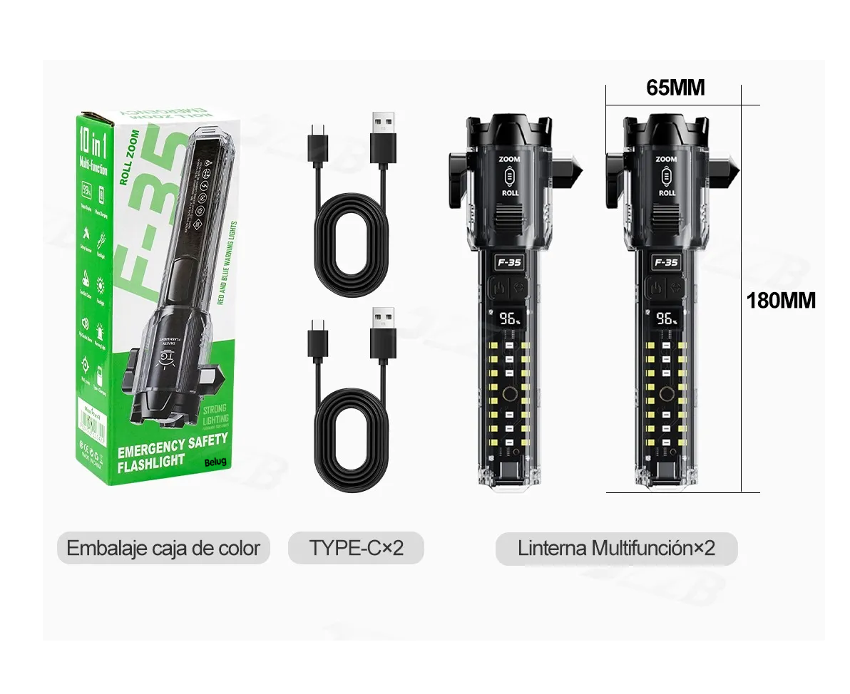 Foto 4 pulgar | Dos Linternas 100000 Lm Tácticas Recargables Multifuncional