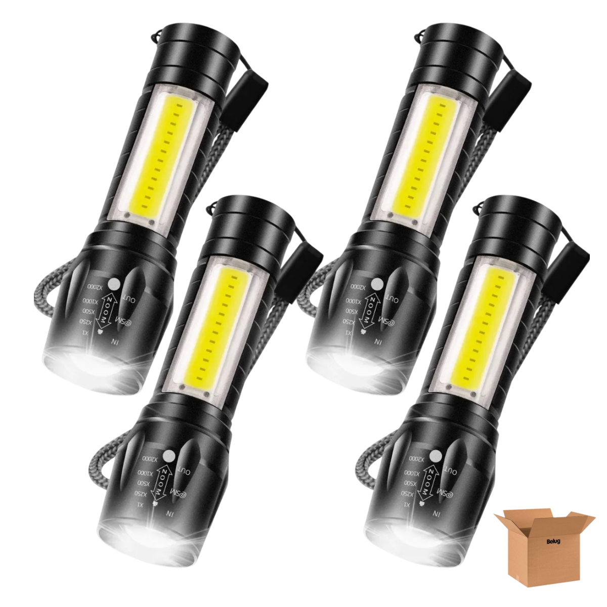 Juego De 4 Lamparas Belug  Tactica Recargable Led Negro