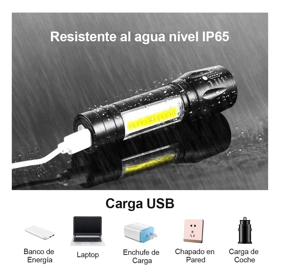 Foto 4 | Linterna Recargable Led 2000lm 4 Piezas