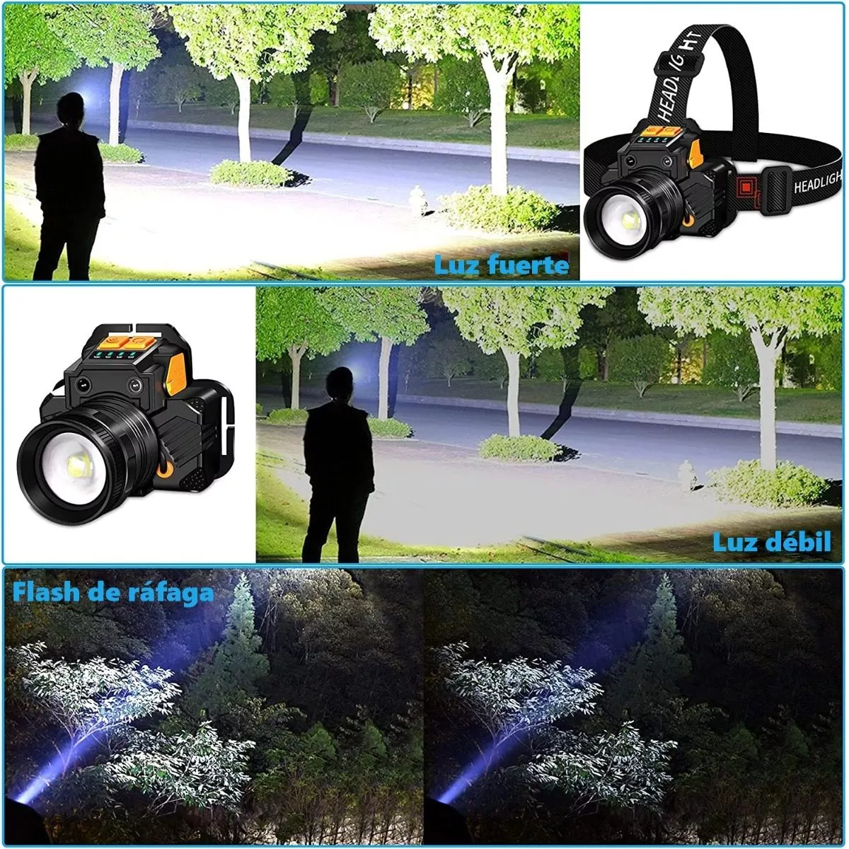 Foto 4 pulgar | Lámpara Led Cabeza Minera Recargable Impermeable  Eo Safe Imports Esi-13011 Negro