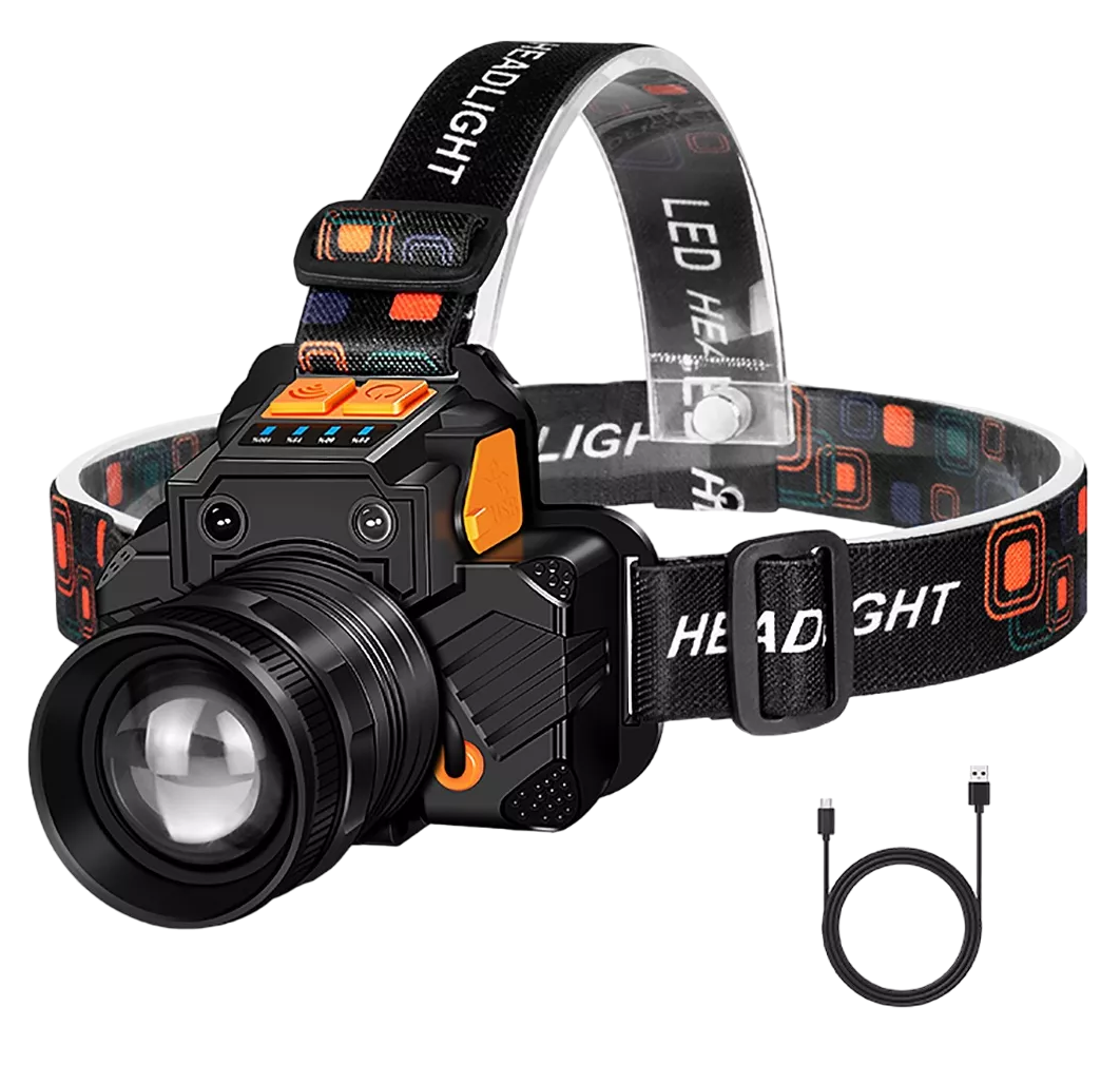 Foto 2 pulgar | Lámpara Led Cabeza Minera Recargable Descargable Impermeable Negro Naranja