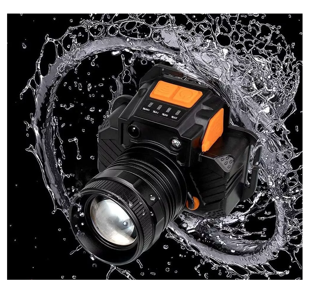 Foto 3 pulgar | Lámpara Led Cabeza Minera Recargable Descargable Impermeable Negro Naranja