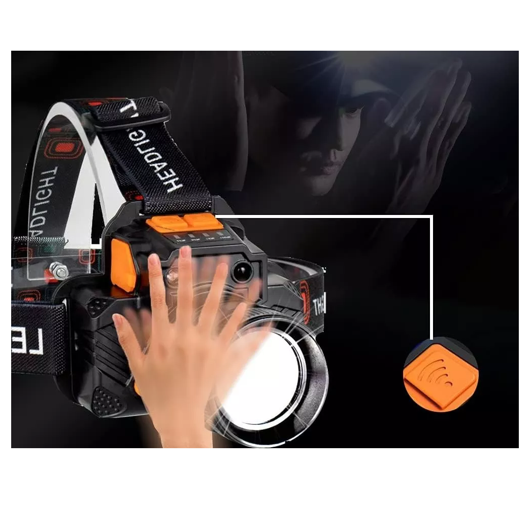 Foto 6 pulgar | Lámpara Led Cabeza Minera Recargable Descargable Impermeable Negro Naranja