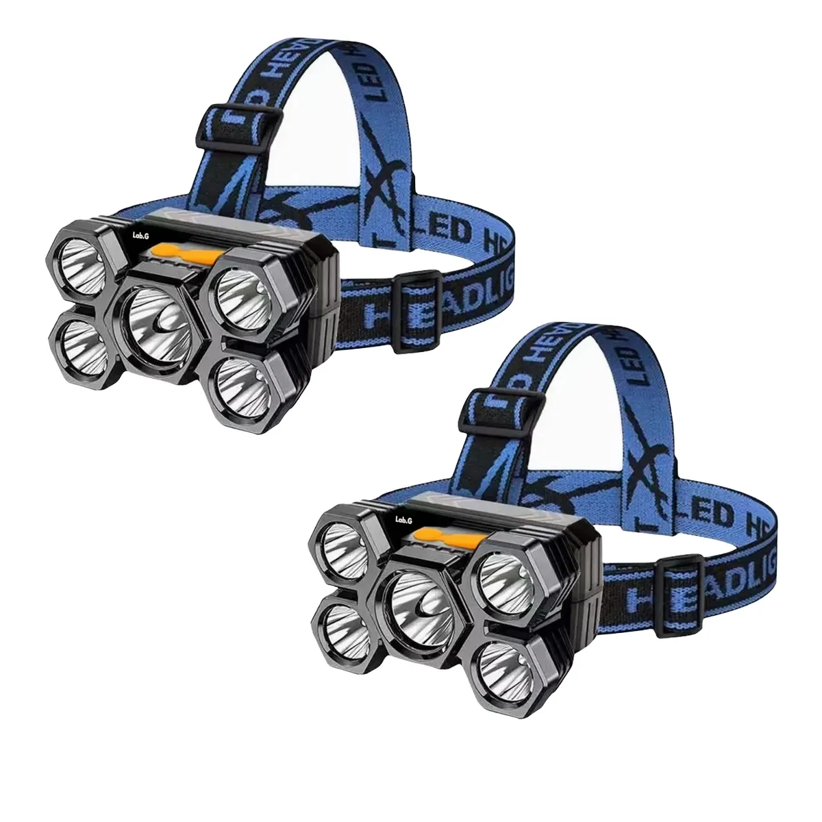 Foto 2 pulgar | 2pcs Lámpara Cabeza Recargable Usb 5 Led Lampara Minera Lab.g Azul