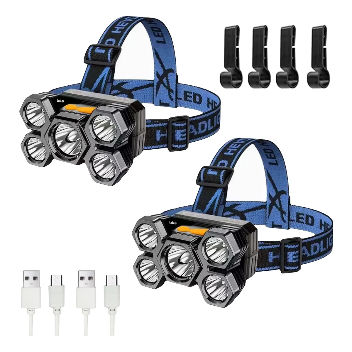 Foto 4 pulgar | 2pcs Lámpara Cabeza Recargable Usb 5 Led Lampara Minera Lab.g Azul