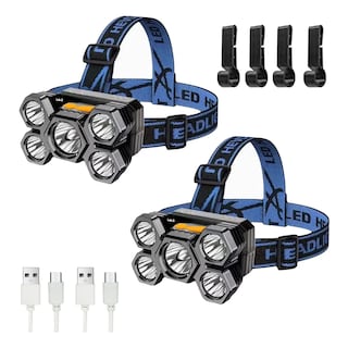 Foto 3 | 2pcs Lámpara Cabeza Recargable Usb 5 Led Lampara Minera Lab.g Azul