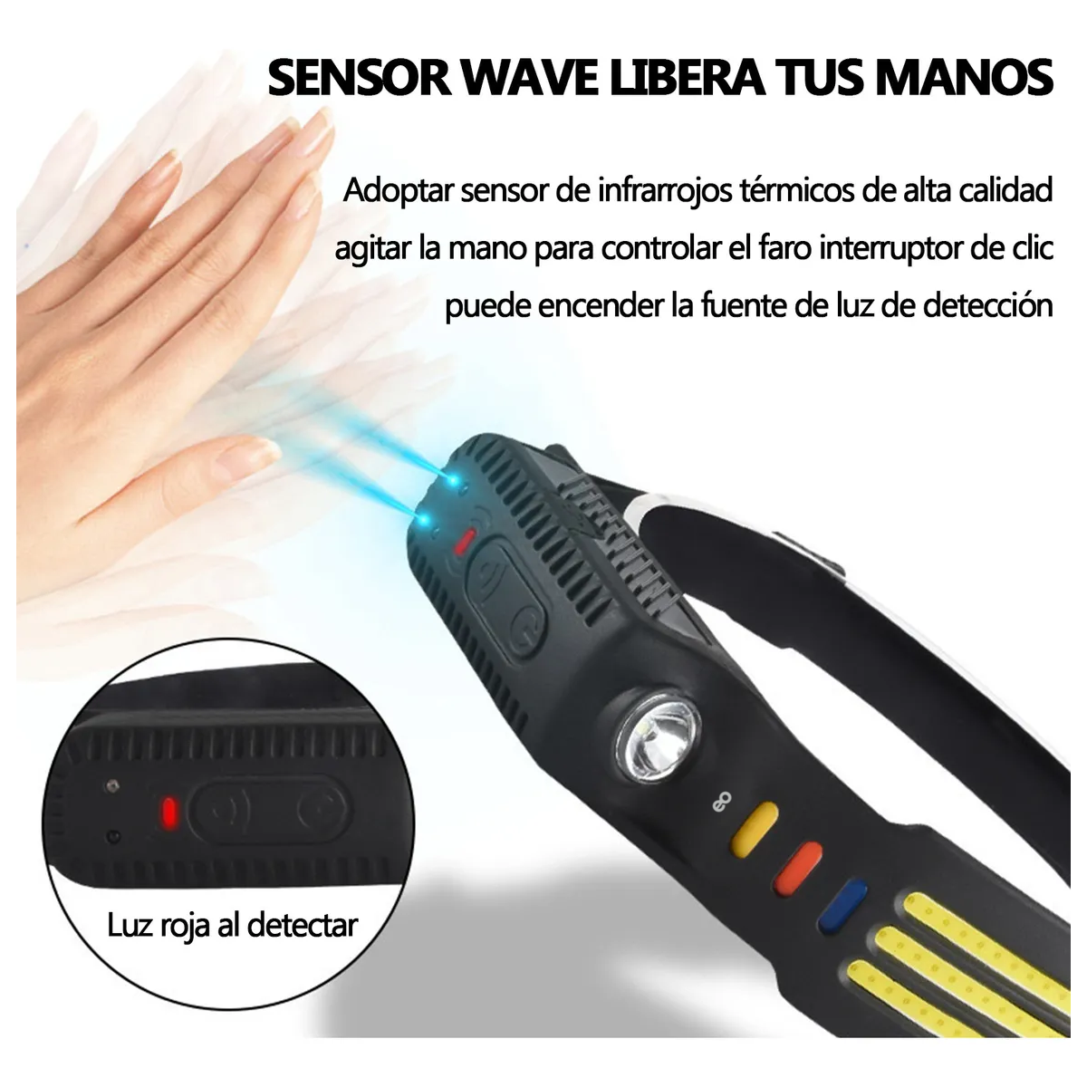 Foto 2 | 3pcs Lámpara De Cabeza Cob Led Recargable Con Sensoreo Safe Importsesi-20404 Multicolor