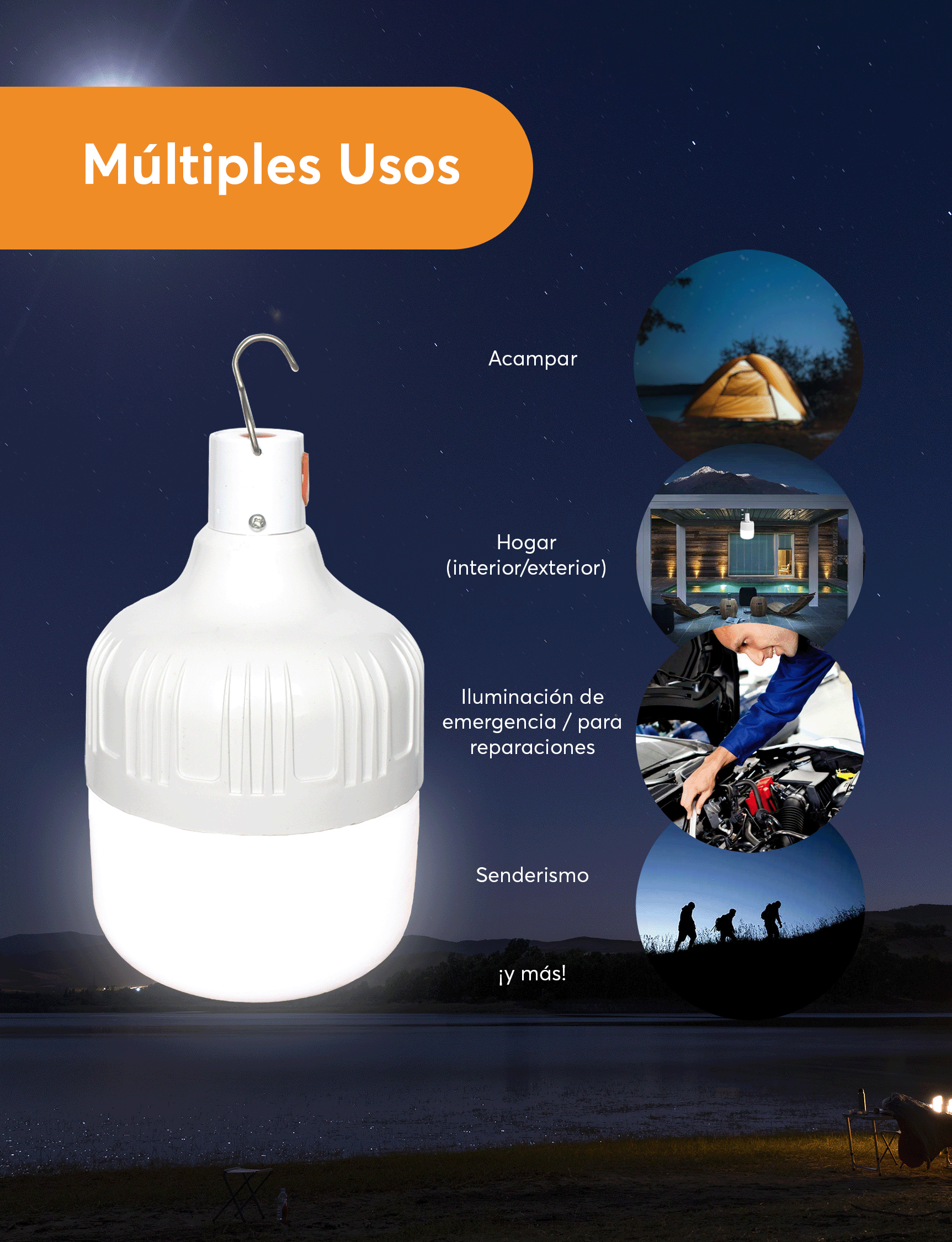 Foto 7 pulgar | Lampara de Emergencia Archy Sos 40w Usb Led Recargable