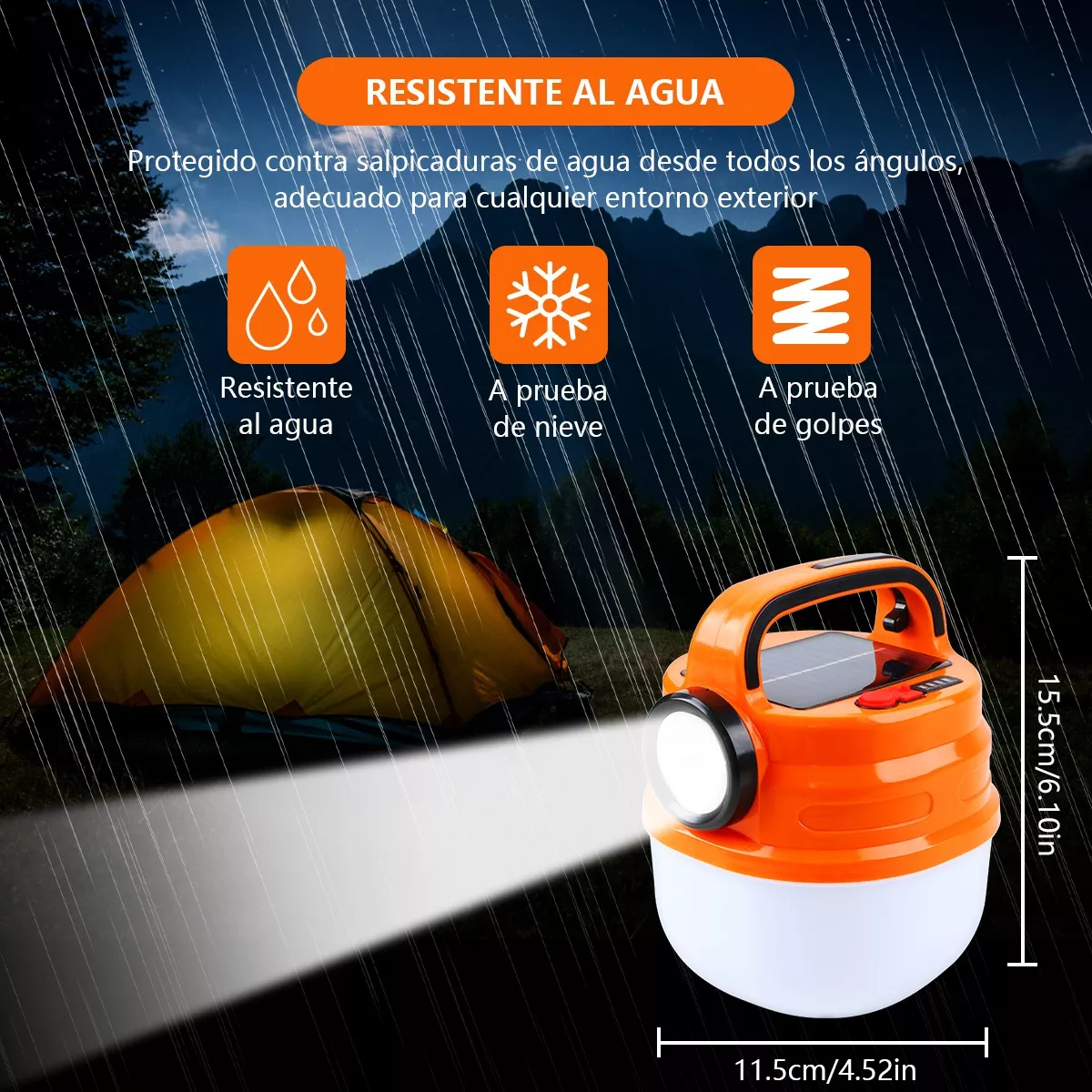 Foto 4 pulgar | Lámpara Recargable Solar Linterna Camping Led Para Acampar Eo Safe Imports Esi-11055 Naranja