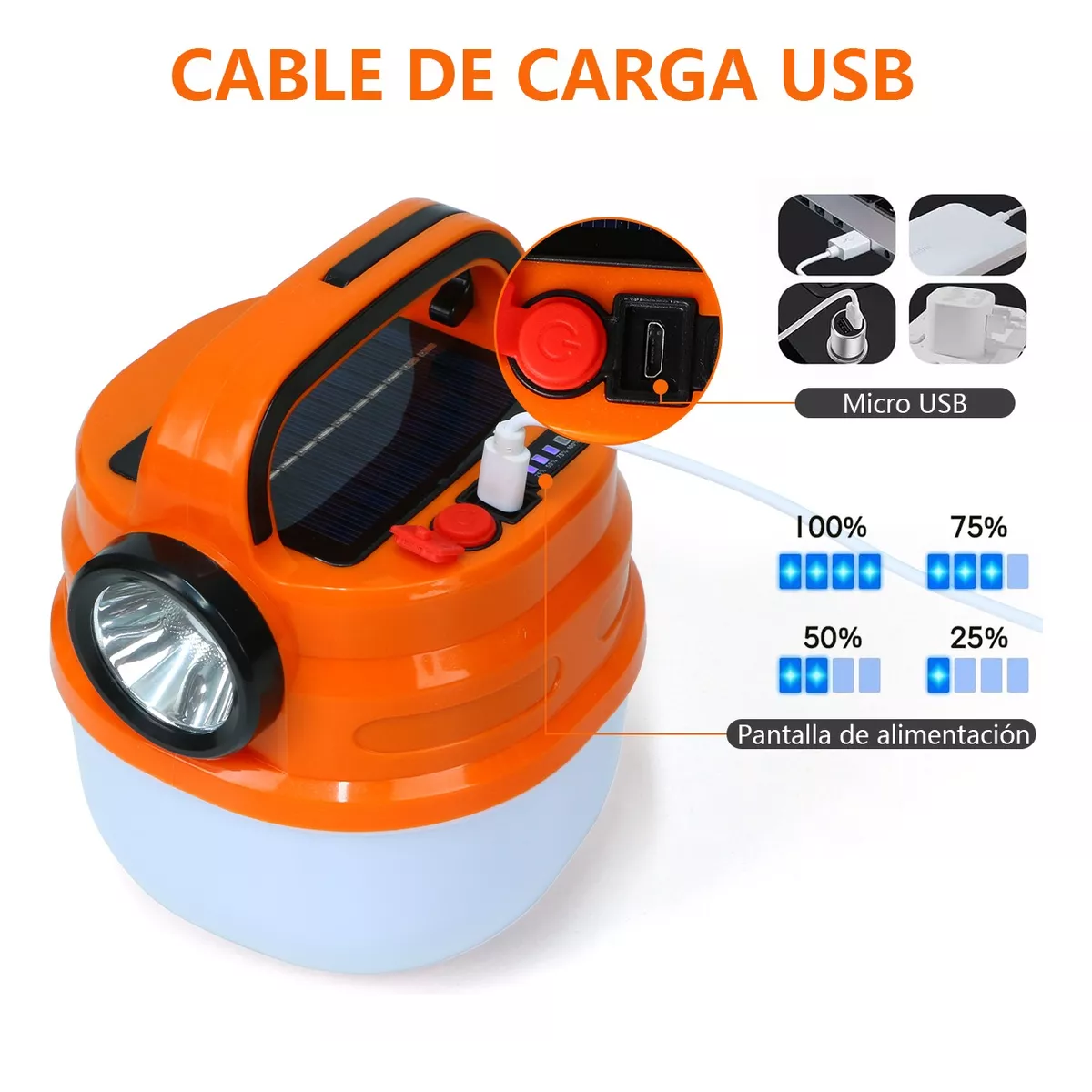 Foto 5 pulgar | Lámpara Recargable Solar Linterna Camping Led Para Acampar Eo Safe Imports Esi-11055 Naranja