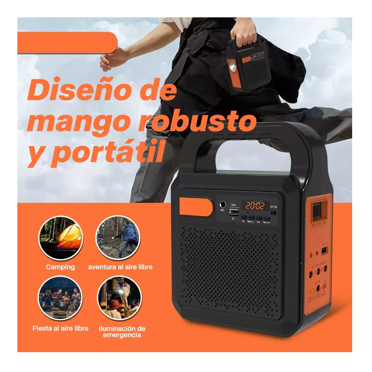 Foto 3 pulgar | Lámpara Solar Iluminación Radio Fm Bluetooth Banco Energía Eo Safe Imports Esi-11988 Naranja