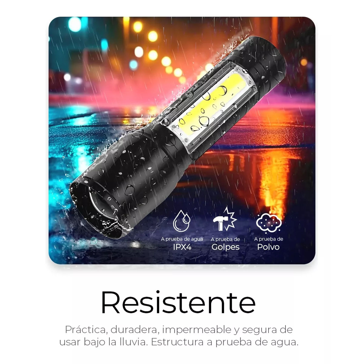 Foto 6 pulgar | Linterna Recargable LED 2000lm con Zoom Resistente al Agua