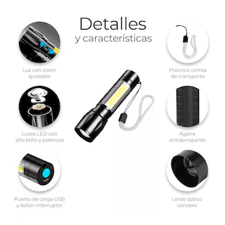 Foto 7 | Linterna Recargable LED 2000lm con Zoom Resistente al Agua