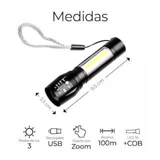 Foto 8 | Linterna Recargable LED 2000lm con Zoom Resistente al Agua