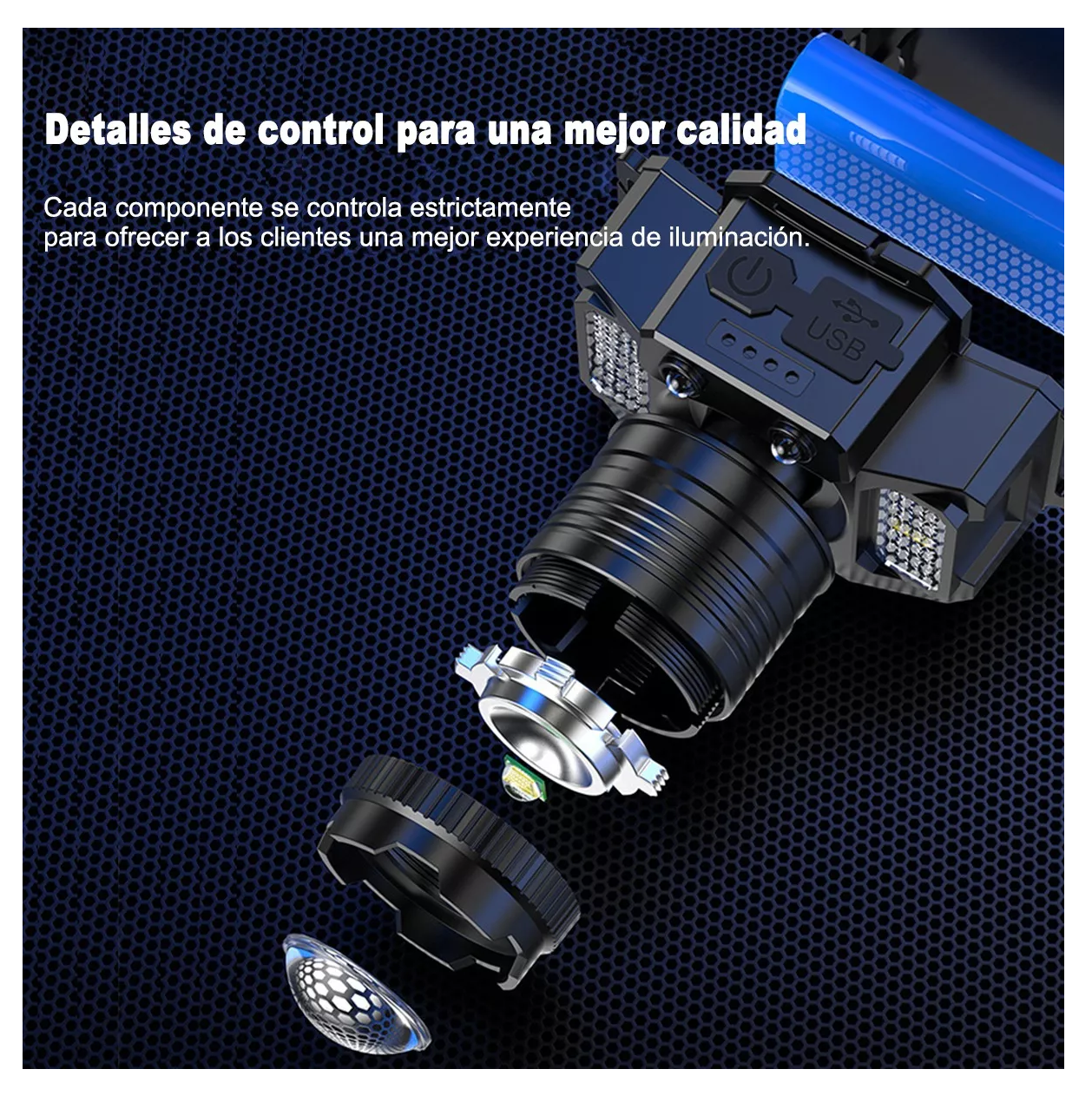 Foto 3 | Lámpara De Cabeza Con Sensor Impermeable Recargable Gris, Negro Y Rojo