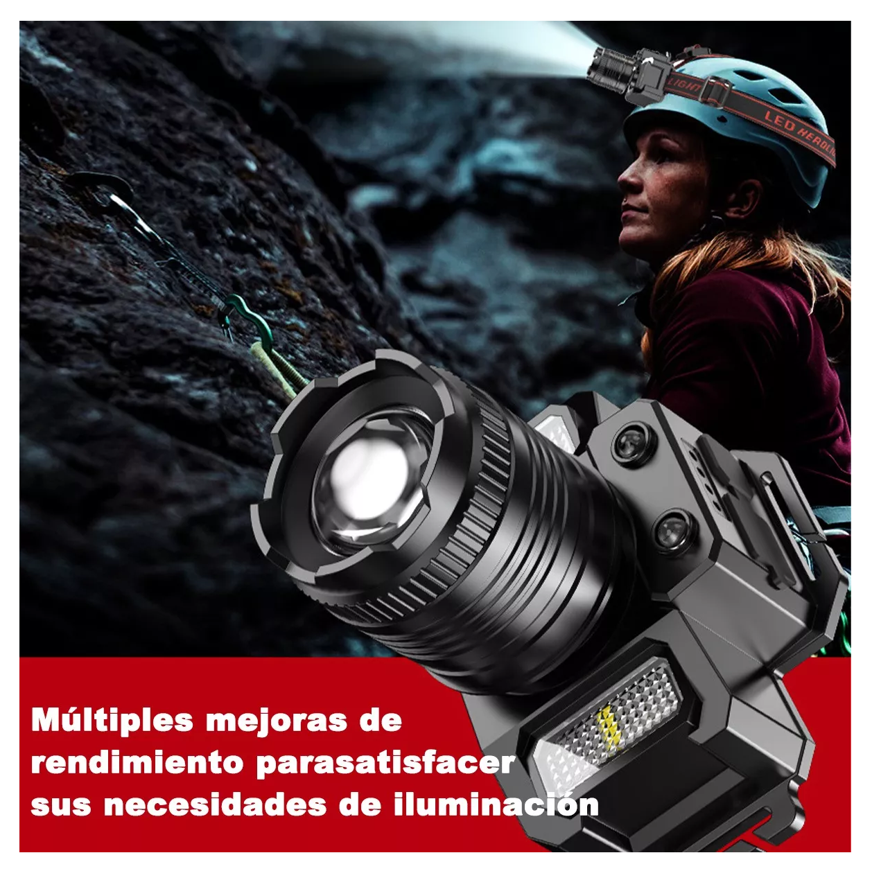 Foto 5 pulgar | Lámpara De Cabeza Con Sensor Impermeable Recargable Gris, Negro Y Rojo