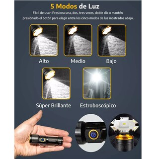 Foto 2 | Lámpara Led Recargable Mini Linterna Potente Con Imán 5modos Eo Safe Imports Esi-15523 Negro