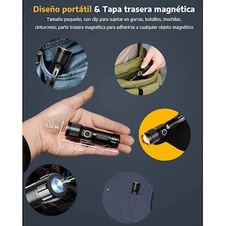 Foto 3 | Lámpara Led Recargable Mini Linterna Potente Con Imán 5modos Eo Safe Imports Esi-15523 Negro