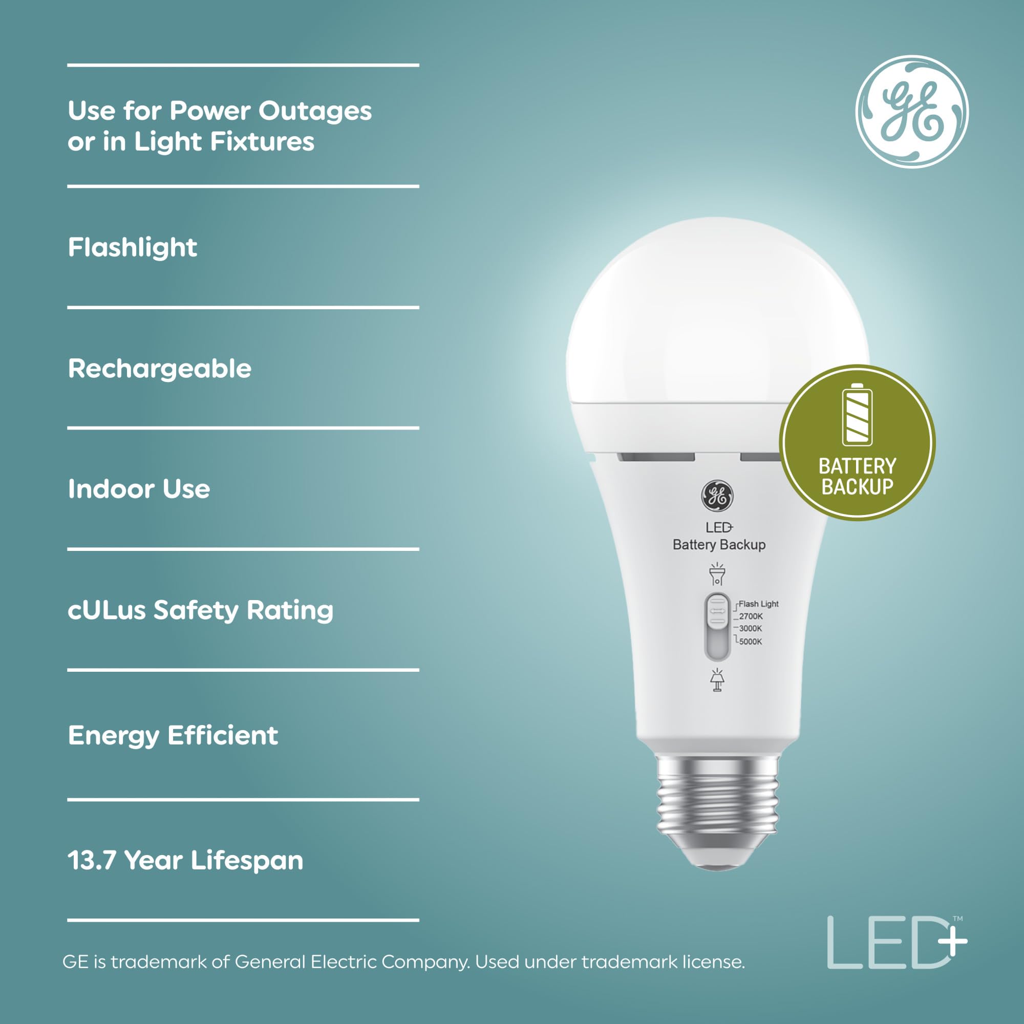 Foto 6 | Bombillas Led Ge Led+ Con Batería De Respaldo A21 (paquete De 2) - Venta Internacional.