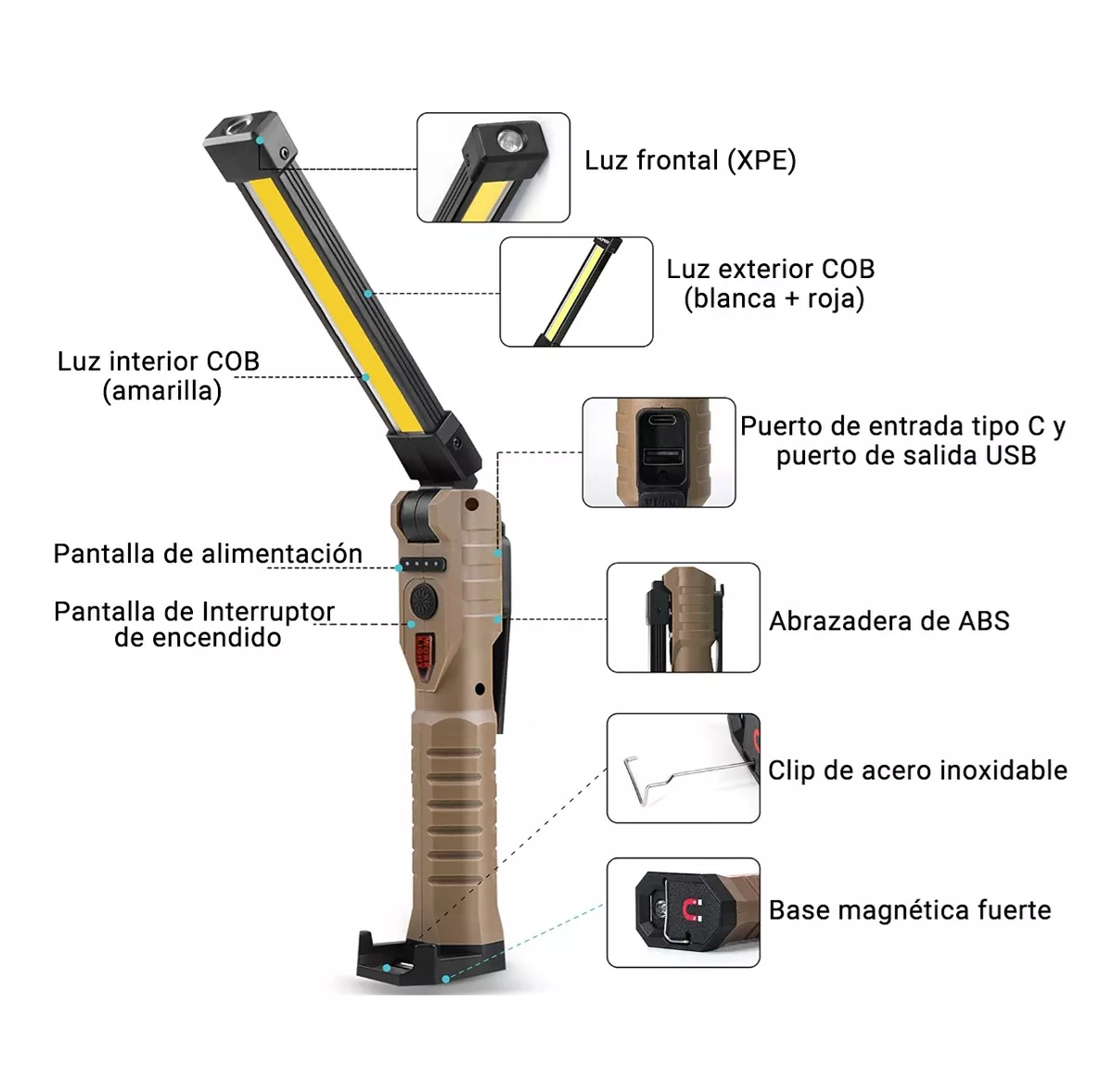 Foto 2 | Lámpara Recargable Led para Trabajo 7 Modos Cafe