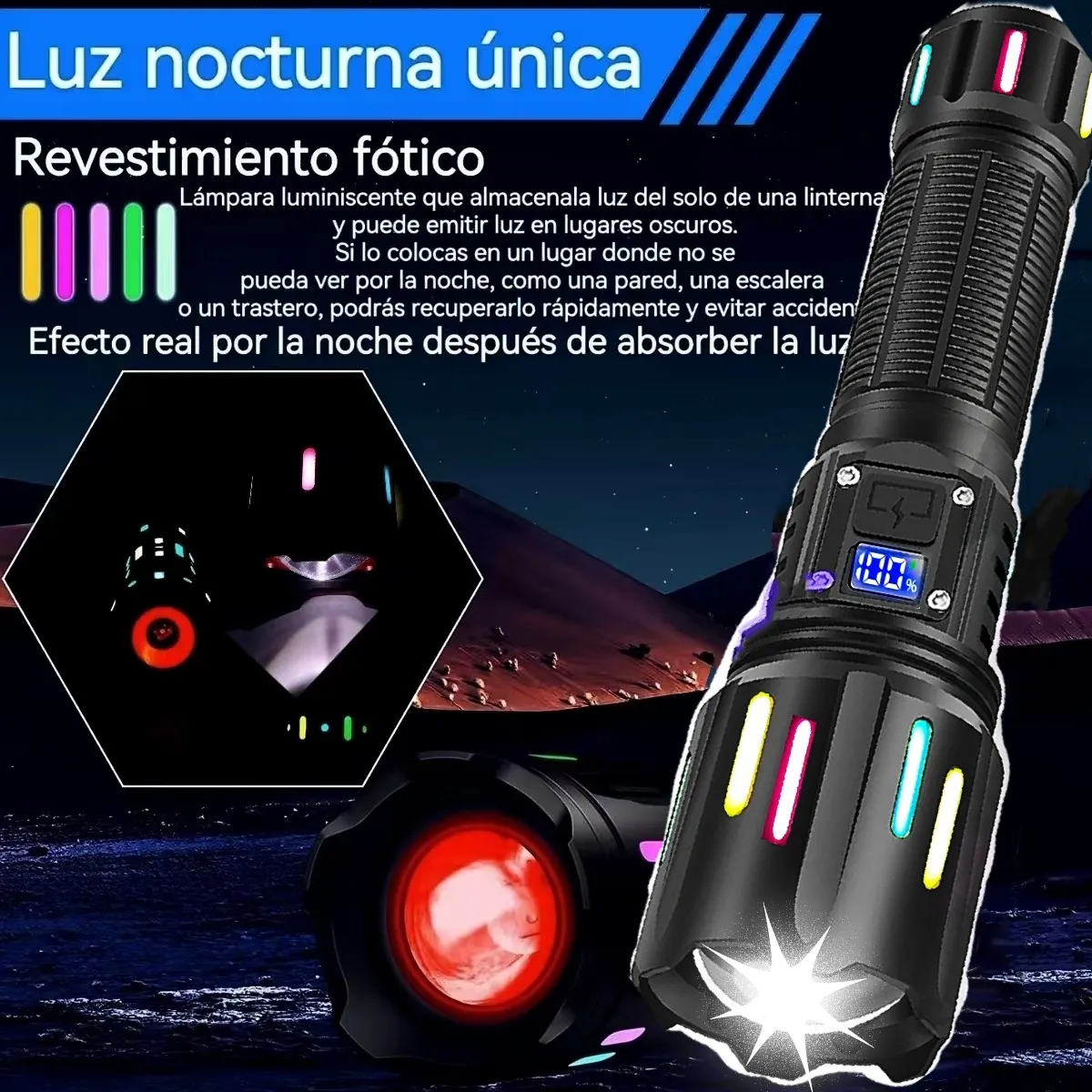 Foto 3 pulgar | Lámpara Táctica Recargable Campismo Linterna Potente Eo Safe Imports Esi-18844 Negro