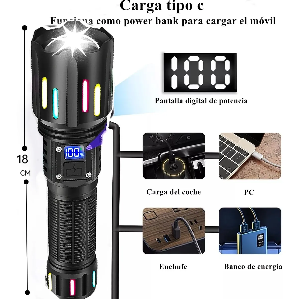 Foto 4 pulgar | Lámpara Táctica Recargable Campismo Linterna Potente Eo Safe Imports Esi-18844 Negro