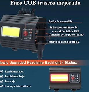 Foto 4 | Linterna Frontal Xtellar Recargable, Ajustable, Con Zoom Y Luz Trasera Para Exploradores Y Actividades Nocturnas