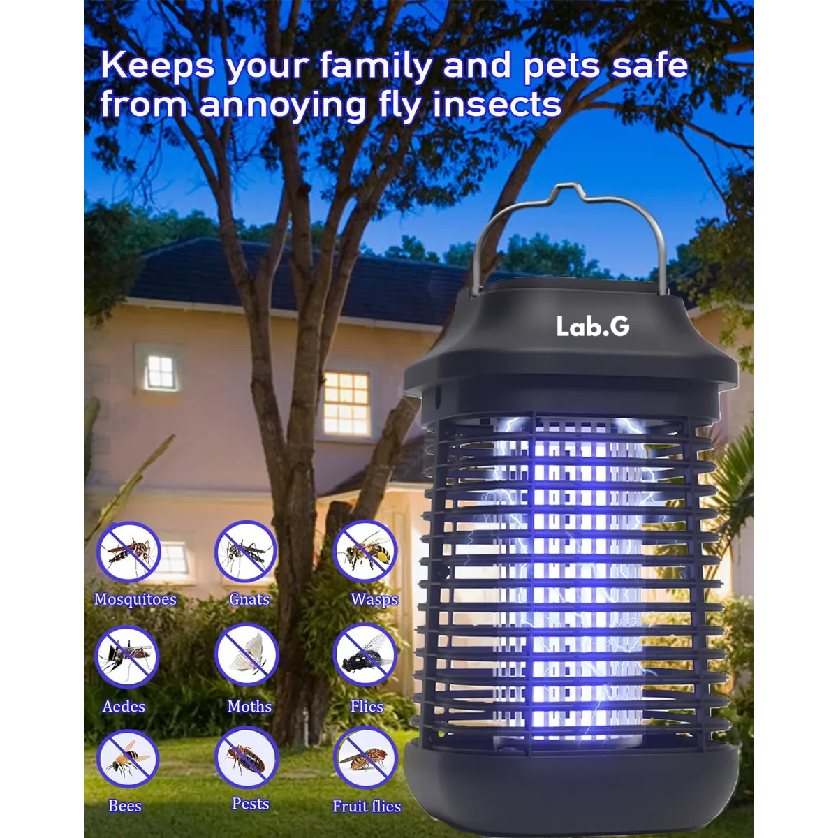 Foto 4 pulgar | Lampara Repelente Eléctrica Mata Mosquitos Y Mosca 4200v Portátil Lab.g Negro