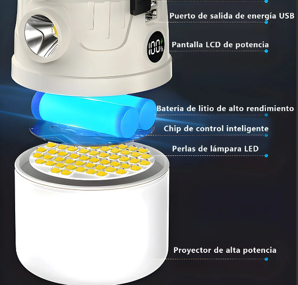 Foto 4 pulgar | Xtellar Lámpara Led Recargable Solar Y Usb Para Acampar Con Banco De Energía