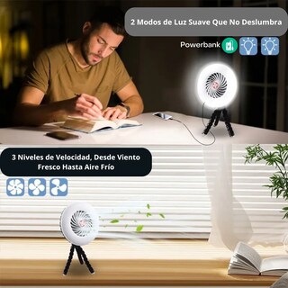 Foto 5 | Ventilador Lámpara Led Recargable Solar Portátil Con Power Bank 1200mah – 3 Velocidades Y Gancho Para Camping