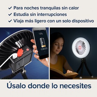 Foto 6 | Ventilador Lámpara Led Recargable Solar Portátil Con Power Bank 1200mah – 3 Velocidades Y Gancho Para Camping