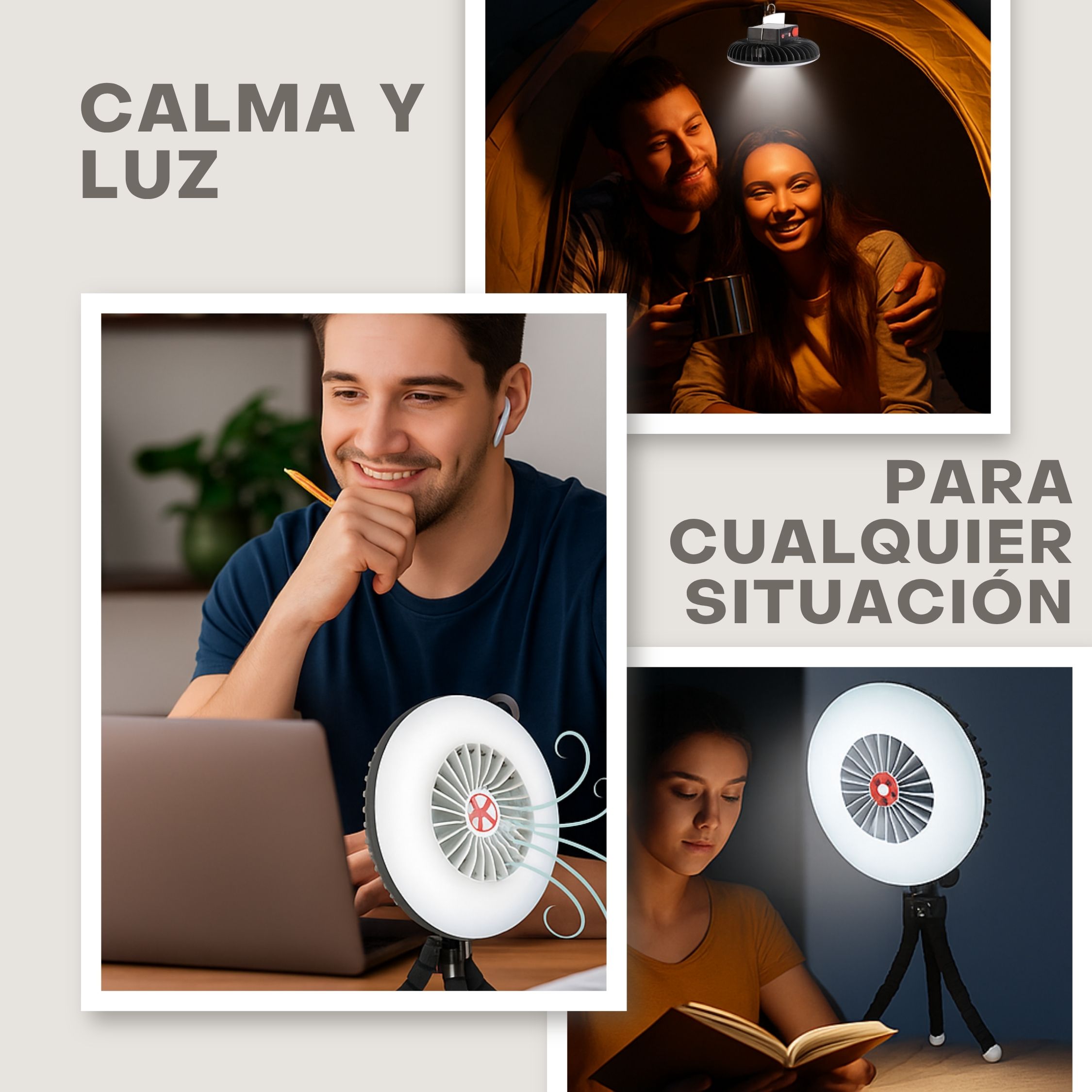 Foto 8 pulgar | Ventilador Lámpara Led Recargable Solar Portátil Con Power Bank 1200mah – 3 Velocidades Y Gancho Para Camping