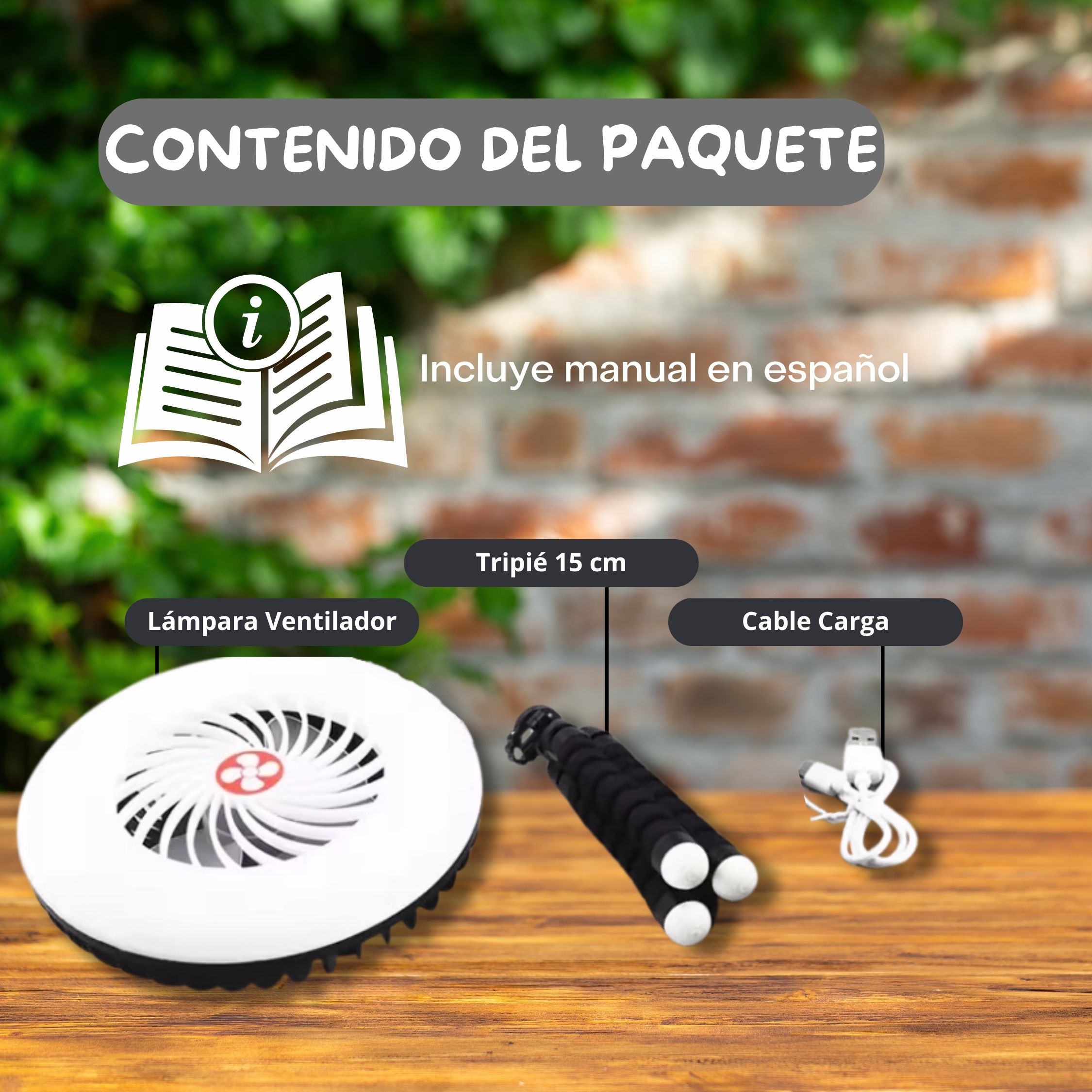Foto 9 pulgar | Ventilador Lámpara Led Recargable Solar Portátil Con Power Bank 1200mah – 3 Velocidades Y Gancho Para Camping