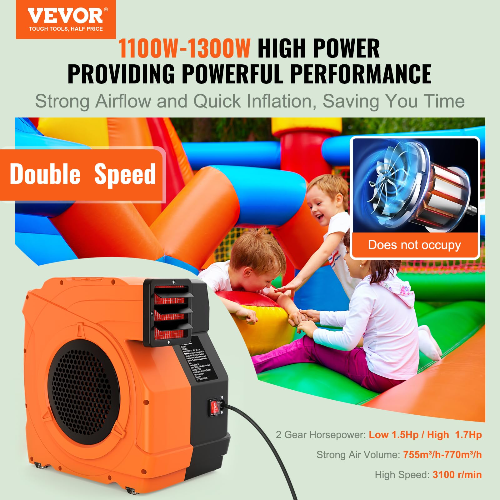 Foto 3 pulgar | Soplador Inflable Vevor 1100w 1.5 Y 1.7 Hp Para Bounce House - Venta Internacional.
