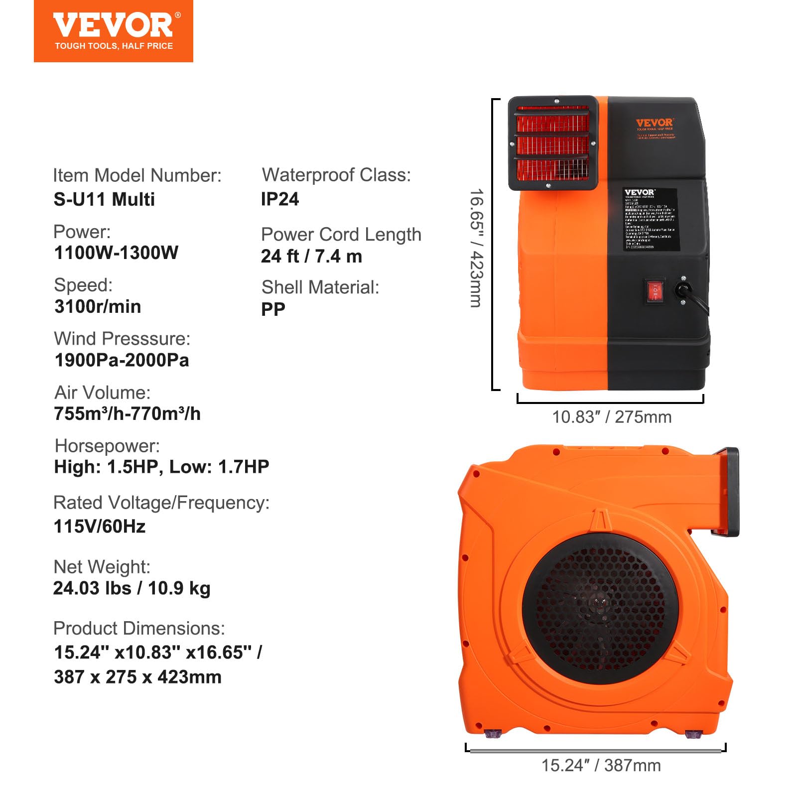 Foto 8 pulgar | Soplador Inflable Vevor 1100w 1.5 Y 1.7 Hp Para Bounce House - Venta Internacional.