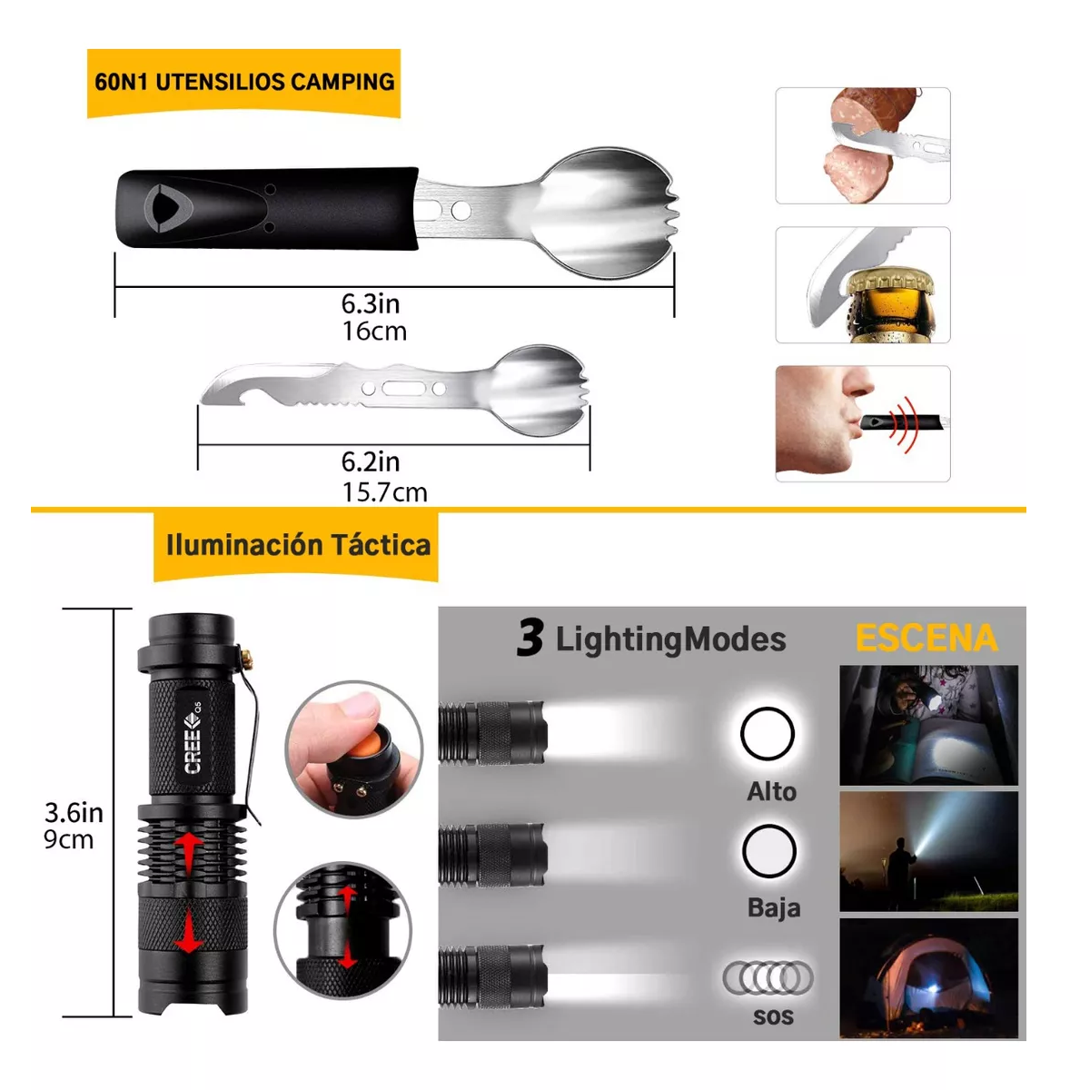 Foto 4 pulgar | Kit De Supervivencia De Accesorios Para Camping 60 En1 Eo Safe Imports Esi-16853 Negro