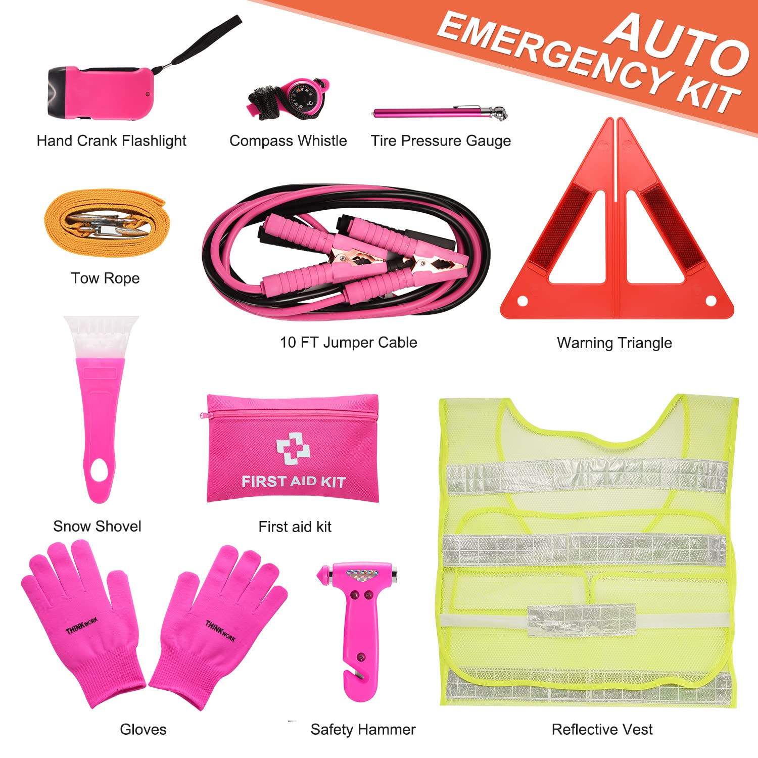 Foto 3 pulgar | Kit De Emergencia Para Coche Thinkwork Para Adolescente Y Mujer, Color Rosa - Venta Internacional.
