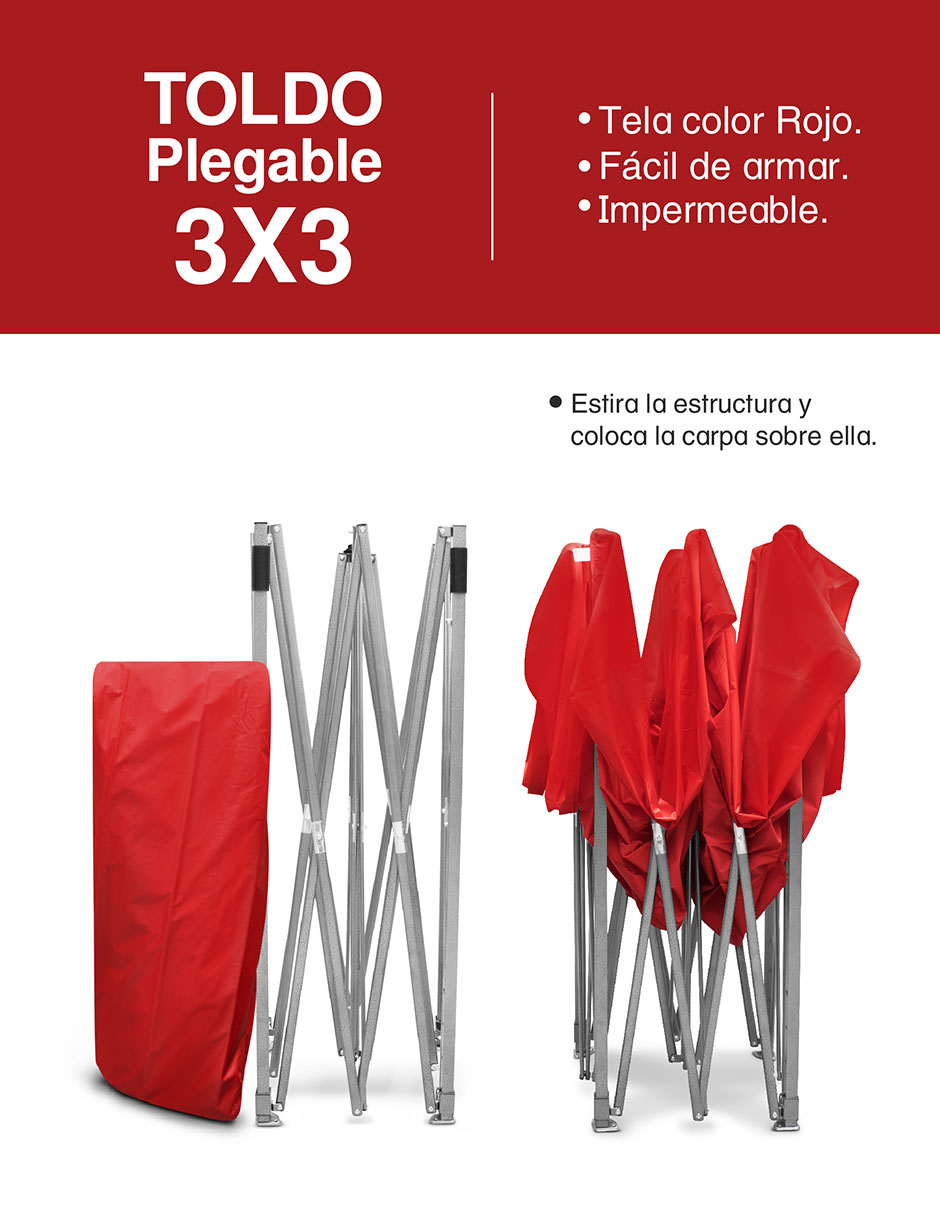 Foto 6 pulgar | Toldo Plegable 3 x 3 m Rojo